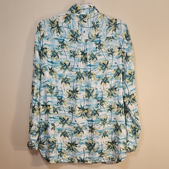 Old Navy Linen Blend The Boyfriend Shirt Button Down Palm Tree Size XL Tall - Picture 3 of 6